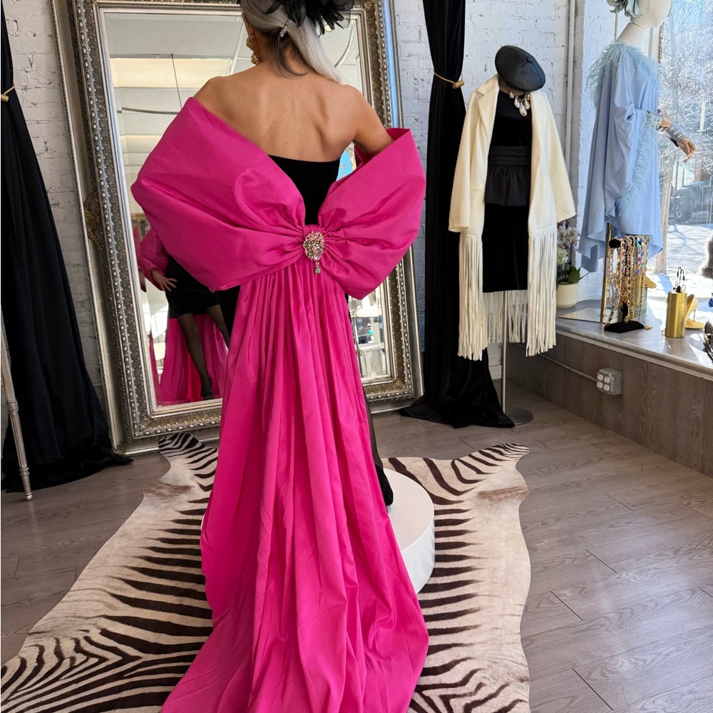 Pink Strapless Backless High-Low Gown - Picture 2 of 6